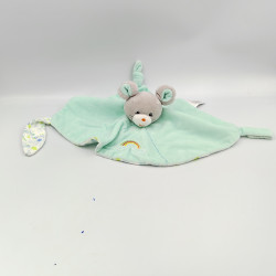 Doudou plat souris bleu verte arc en ciel GIPSY