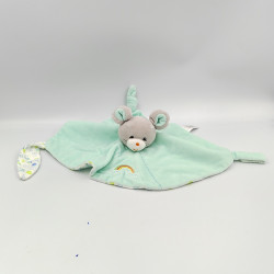 Doudou plat souris bleu verte arc en ciel GIPSY