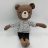 Doudou ours marron pull gris laine VERTBAUDET