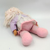 Ancienne Poupée cheveux en laine robe mauve rose fleurs année 80 Vintage
