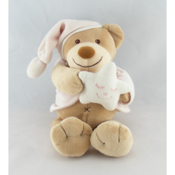 Doudou musical ours beige rose bonnet NATTOU