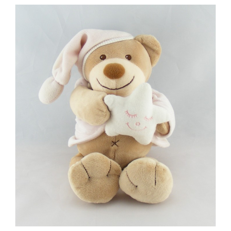 Doudou musical ours beige rose bonnet NATTOU