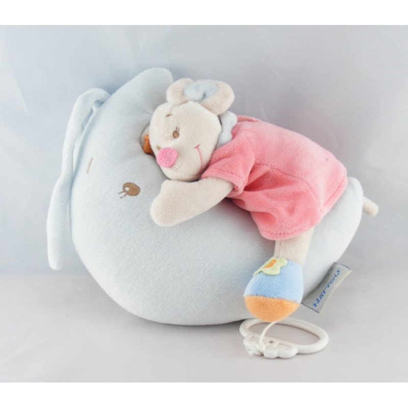 Doudou souris blanche robe rose fleurs NATTOU 