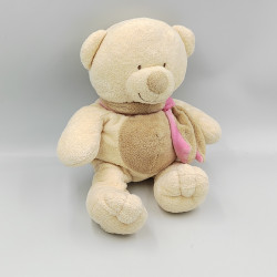 Doudou ours écru beige foulard rose GIPSY
