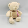 Doudou ours écru beige foulard rose GIPSY