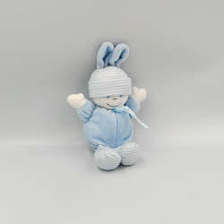 Doudou poupée lutin lapin bleu blanc rayé GIPSY