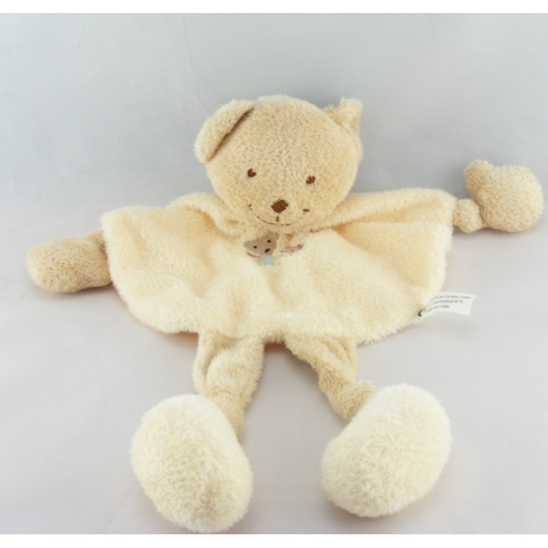 Doudou plat ours ecru jaune TEX 