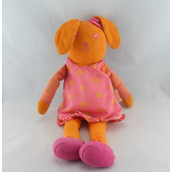 Doudou lapin orange robe rose à pois COROLLE