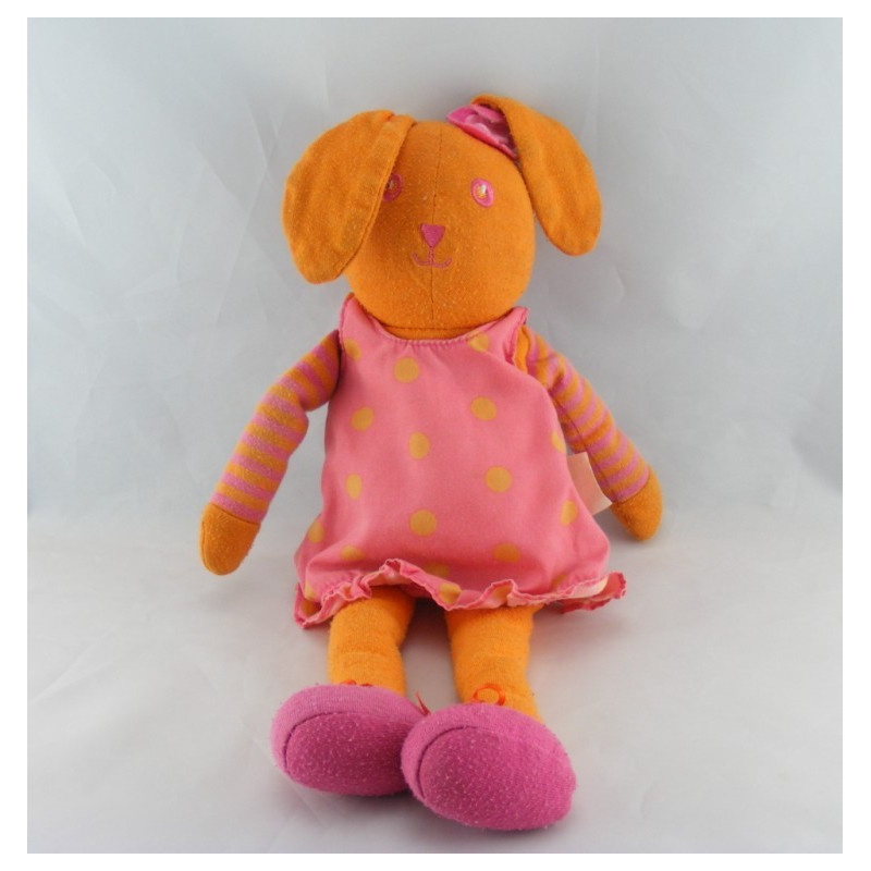 Doudou lapin orange robe rose à pois COROLLE