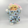 Doudou poupée 2 visages éveillé / endormi bleu bonnet rose rayé