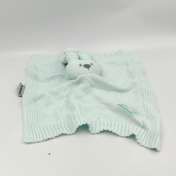 Doudou plat carré lapin bleu Lapidou laine NATTOU