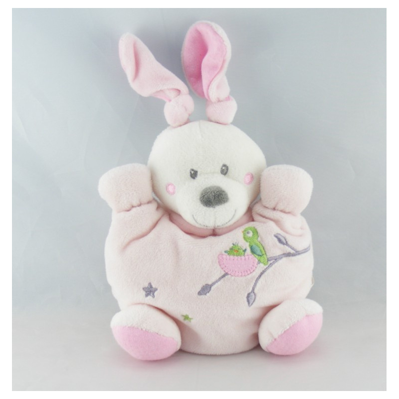 Doudou semi plat lapin rose oiseau vert NICOTOY KIABI