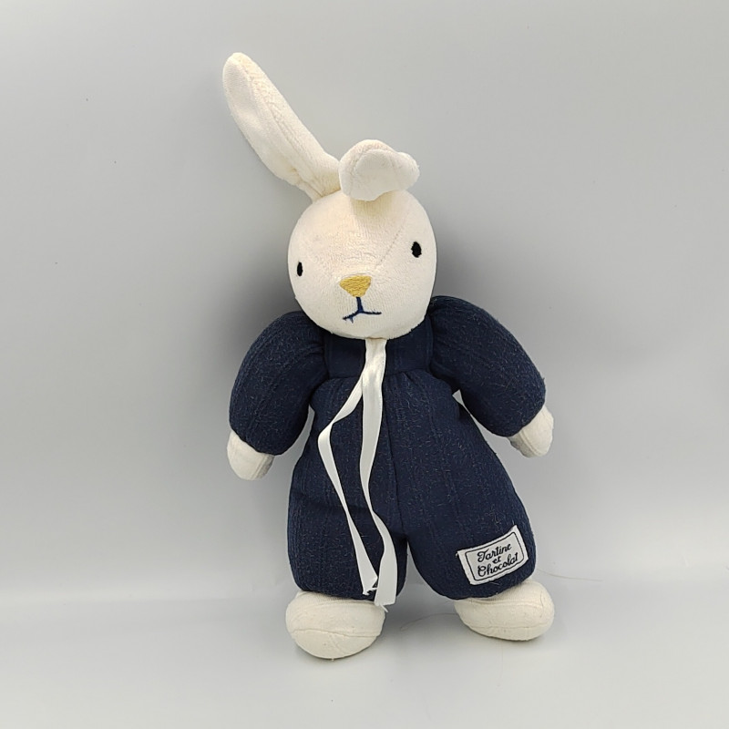 Doudou lapin blanc bleu marine TARTINE ET CHOCOLAT