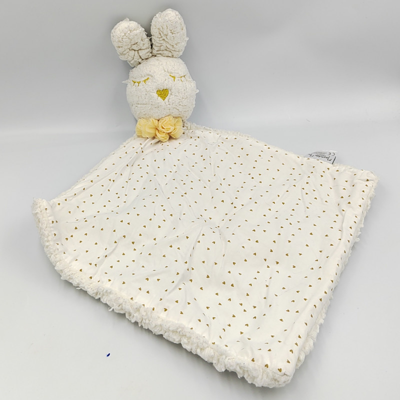Doudou plat lapin blanc coeurs MATHILDE M