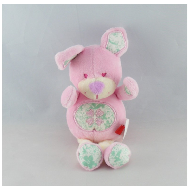 Doudou lapin rose fleur coeur TEX