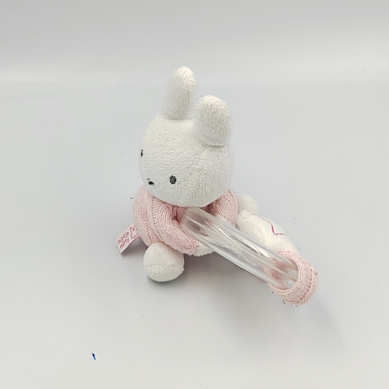 Doudou hochet lapin blanc rose laine MIFFY