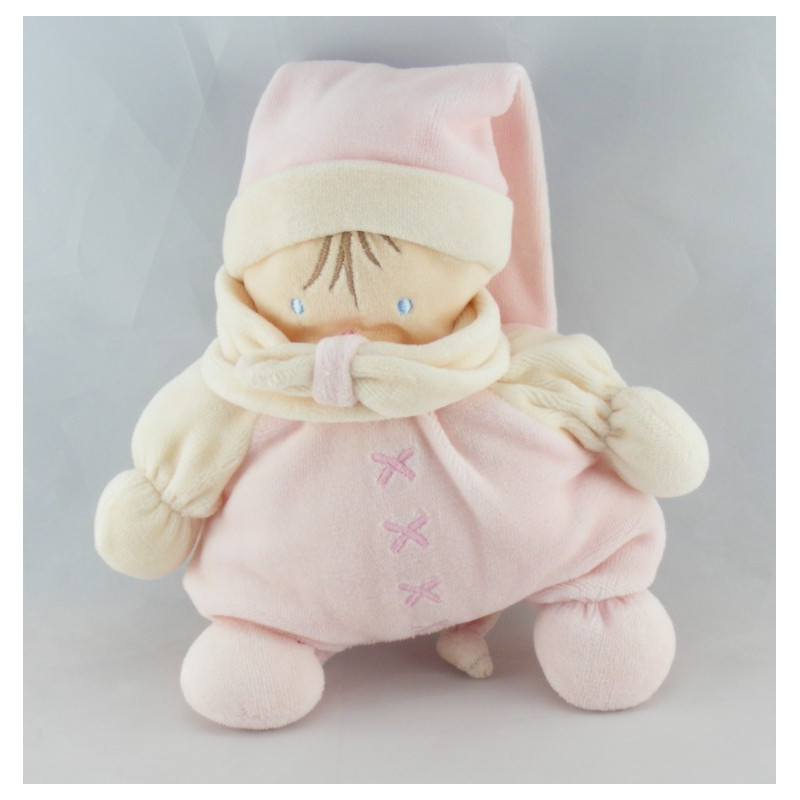 Doudou semi plat Lutin rose gris Nounours