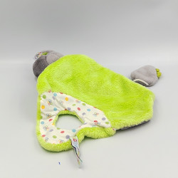 Doudou plat éléphant gris vert blanc fleurs NOUNOURS