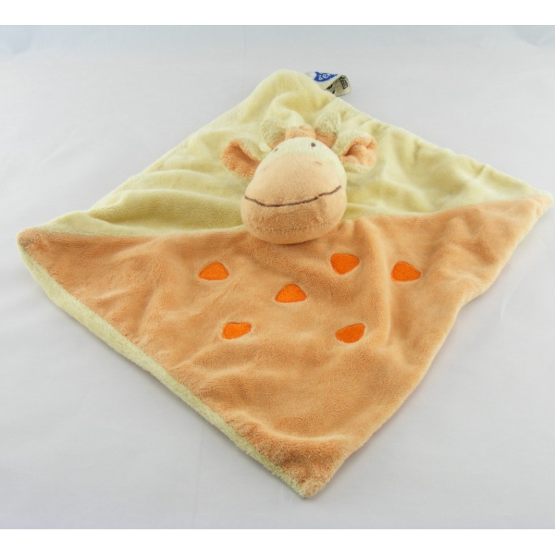 Doudou plat Girafe orange jaune MOTS D'ENFANTS