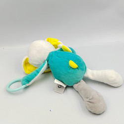 Doudou lapin bleu vert jaune blanc U TOUT PETITS