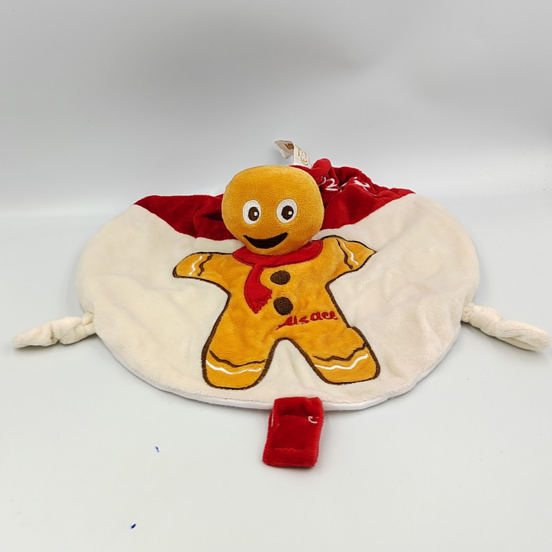 Doudou plat rond biscuit rouge blanc marron RODA