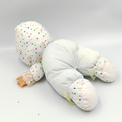 Ancienne poupée chiffon tissu bleu blanc rose coeurs NICOTOY