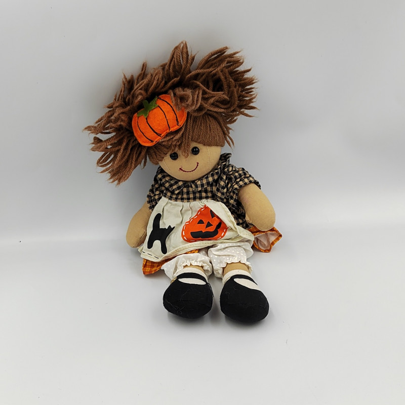 Poupée Tissu marron orange gris Halloween citrouille MY DOLL