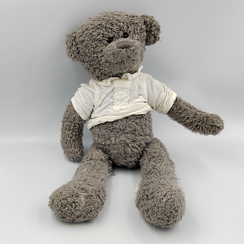 Doudou peluche ours gris chemise blanche Oscar J-LINE
