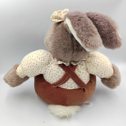 Ancienne peluche lapin marron velours fleurs JEMINI