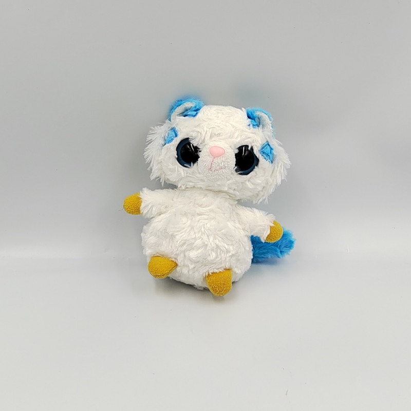 Doudou peluche tigre blanc bleu YOOHOO