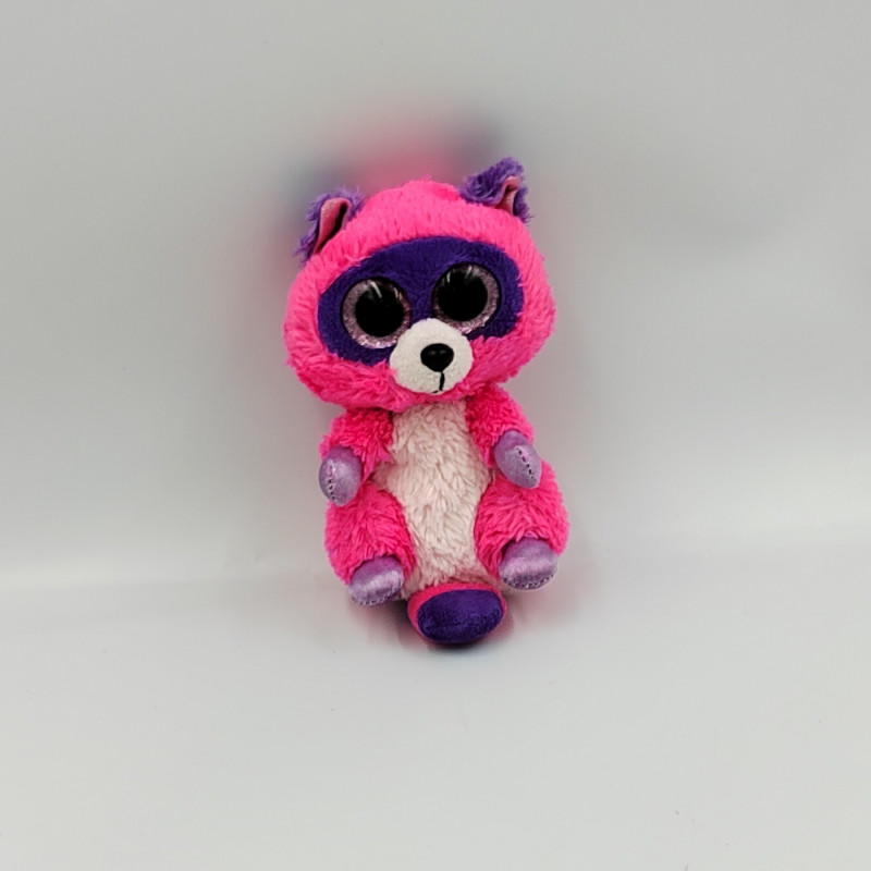 Doudou peluche raton laveur rose violet Roxie gros yeux brillant TY