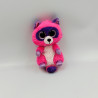 Doudou peluche raton laveur rose violet Roxie gros yeux brillant TY