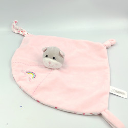 Doudou plat chat rose fleurs arc en ciel GIPSY