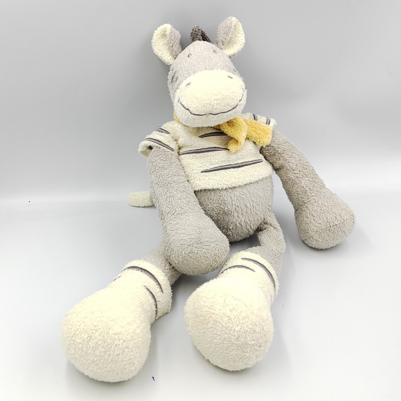 Doudou zèbre gris blanc foulard jaune NICOTOY