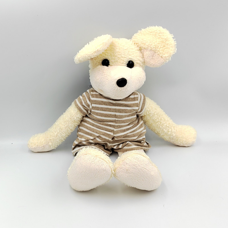 Doudou peluche souris écru rayé beige NOUNOURS