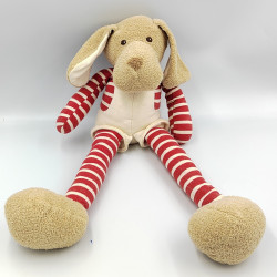 DOUDOU CHIEN BEIGE BLANC RAYURES ROUGE NOUNOURS