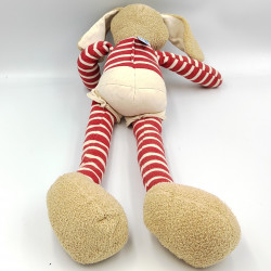 DOUDOU CHIEN BEIGE BLANC RAYURES ROUGE NOUNOURS