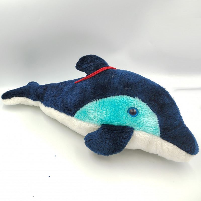 Grande Peluche Dauphin bleu marine bleu blanc
