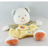 Doudou plat ours blanc jaune orange 2 train brodé KIABI