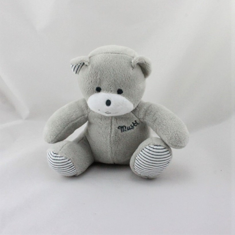Doudou ours gris blanc rayé Musti Mustela