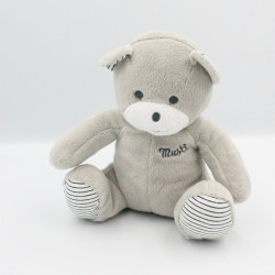 Doudou ours gris blanc rayé Musti Mustela