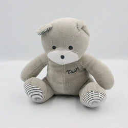 Doudou ours gris blanc rayé Musti Mustela