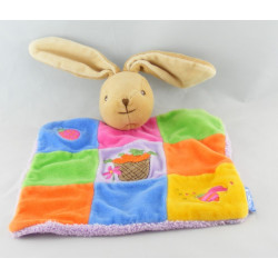 Doudou plat lapin patchwork multicolore carottes abeille KALOO