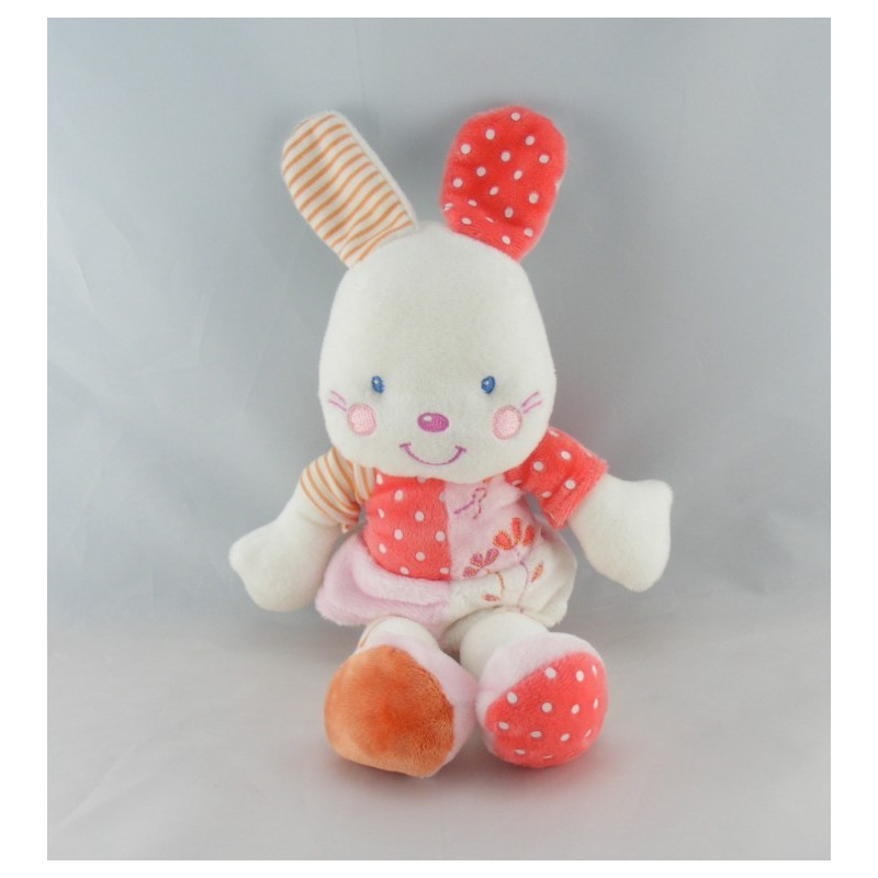 Doudou lapin blanc robe rose pois fleurs NICOTOY KIABI