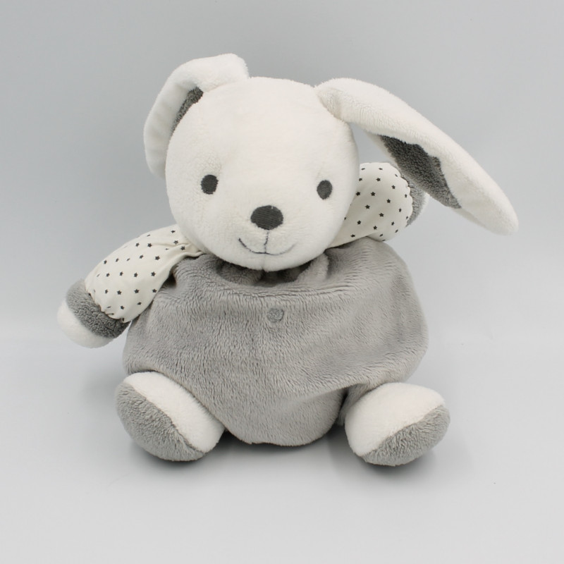 Doudou lapin blanc gris étoiles OBAIBI
