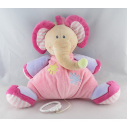 Doudou semi plat éléphant rose mauve fleurs NATTOU