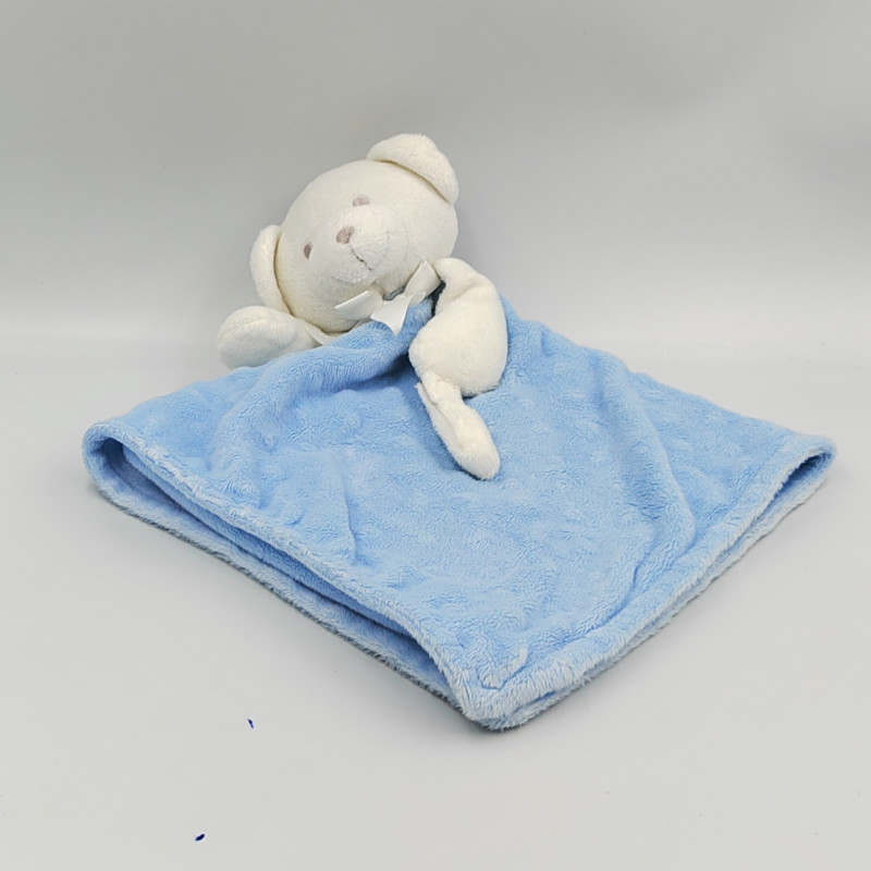 Doudou plat ours blanc bleu KING BEAR