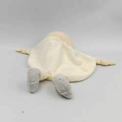Doudou plat ours jaune blanc gris rayé TOM & KIDDY TOMKIDS