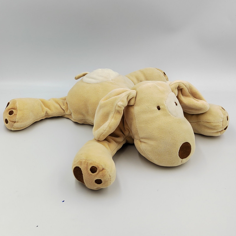 Doudou chien couché beige marron cocard OBAIBI