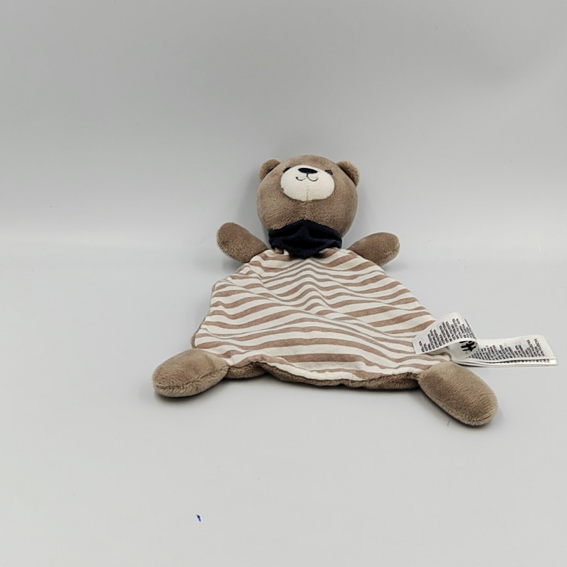 Doudou plat ours marron blanc bleu rayé H&M